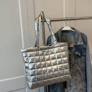 Metallic Quilted Detail Shoulder Tote Bag