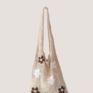 Fashion Hollow Out Design Flower Details Crochet Bag Holiday Leisure Large Capacity Shopping Bag